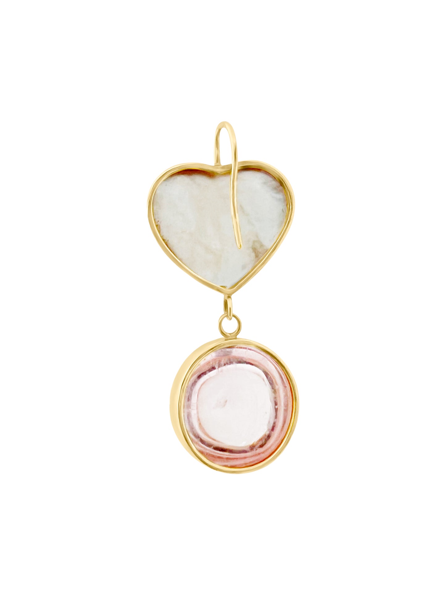 Pearl Heart and Kunzite Gumdrop Earrings
