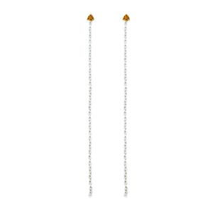 Sophisticated and delicate, these chain jackets are perfect for sprucing up your favorite pair of studs. Available in various lengths and metals.  Image shows them worn with Meg C's Rectangular Bar Earrings and Orange Sapphire studs.  Size: Varies Metal: Sterling Silver, Yellow Gold, or Rose Gold Handmade by Meg C