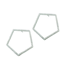 Geometric pentagons with diamonds, 1.2 ctw, bead set in platinum.   Size: 1.5" width Style: Button; Locking Backs Stone: 1.2 ctw Diamonds Metal: Platinum Handmade by Meg C