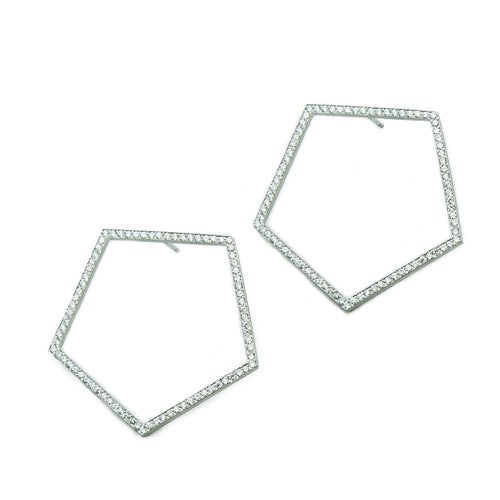Geometric pentagons with diamonds, 1.2 ctw, bead set in platinum.   Size: 1.5