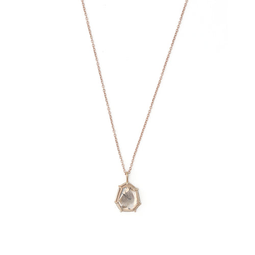 A naturally mottled 0.45ct champagne diamond slice in a signature setting, on an 18k chain with a handmade clasp.   Stone: 0.45ct Champagne Diamond Metal: 18k Rose Gold  Handmade by Tura Sugden
