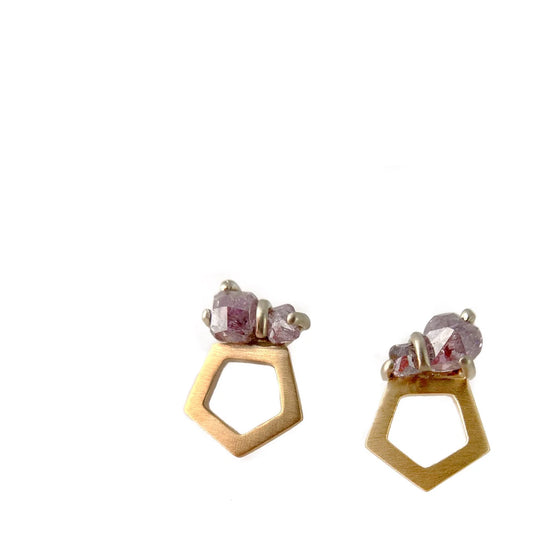 Purple Diamond Pentagon Stud Earrings