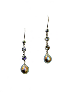 Color Change Garnet & Sea of Cortez Pearl Drop Earrings