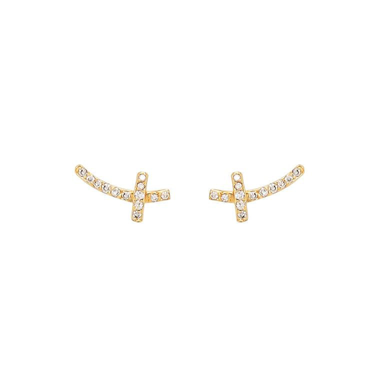 Tiny branch-like studs that follow the shape of the ear encrusted with diamonds.  Size: 0.54 cm X 1.2 cm, > 1 g Stones: White Diamonds; 0.72 ctw. Metal: Black Rhodium-Plated Sterling Silver or 18k Yellow Gold Made in New York City from ethically-sourced materials. By Dana Bronfman