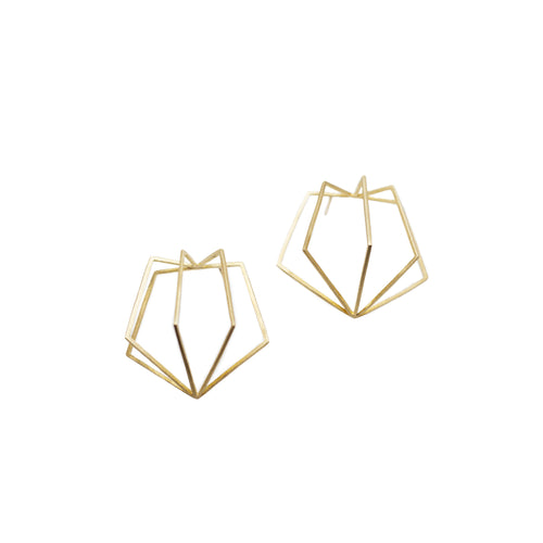 18k yellow gold pentagon cage earrings are the perfect accessory to make a modern, elegant statement. Pairs well with Meg C's Pentagon Bracelet!   Size: 1.5