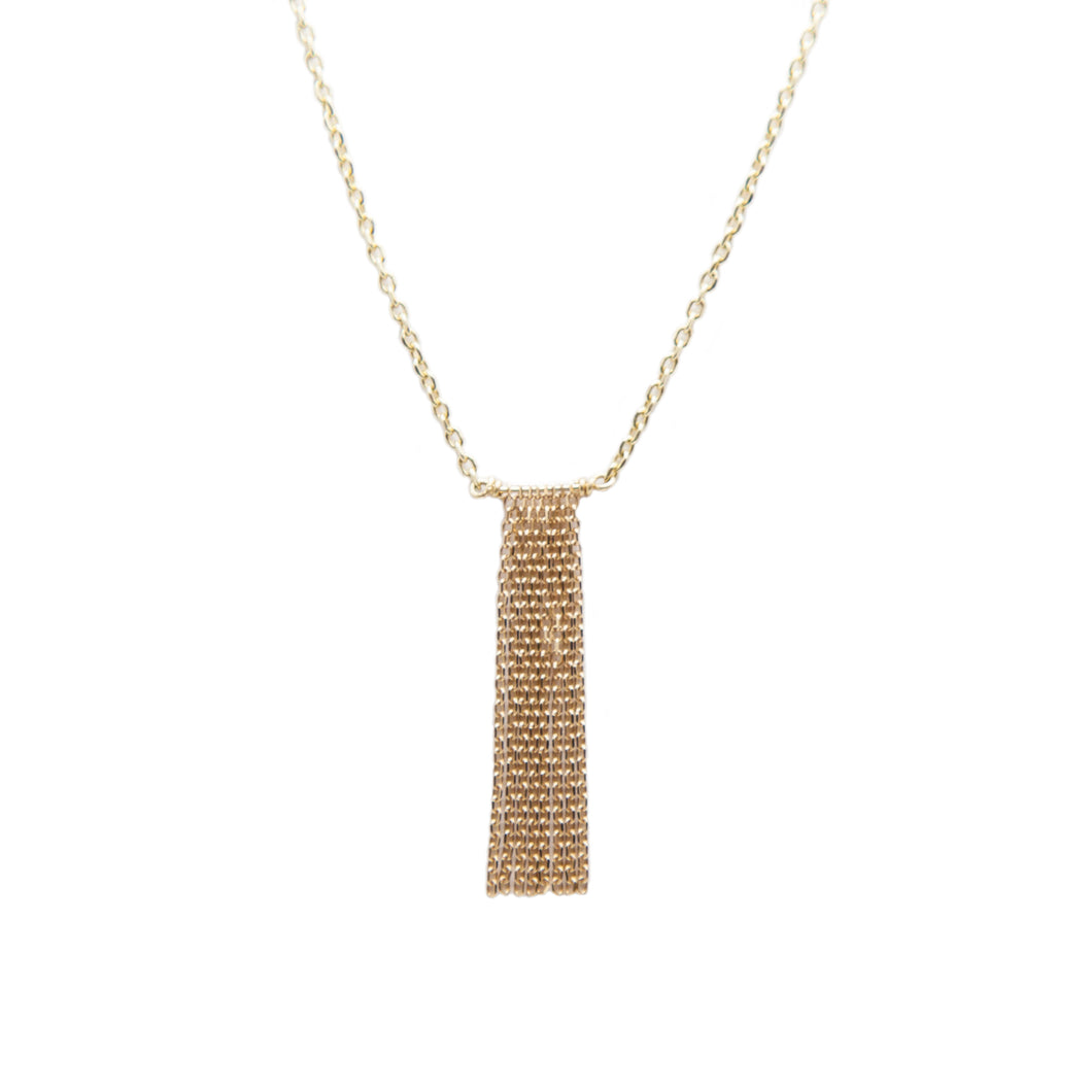 Sparkly diamond cut cable chain fringe necklace in 14k gold.   Size: 1
