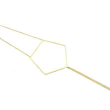 18k yellow gold pentagon bracelet on 18k yellow gold double cable chains.   Size: 7" in length; Pentagon: 1.5" wide Metal: 18k Yellow Gold Handmade by Meg C