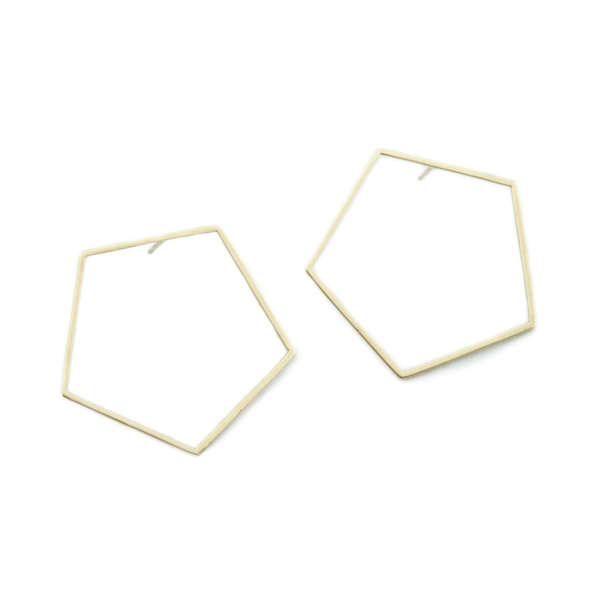 Large Pentagon Earrings in 14k white, yellow, or rose gold.   Size: 1.5" wide Style: Button Metal: 14k White, Yellow, or Rose Gold   Handmade by Meg C