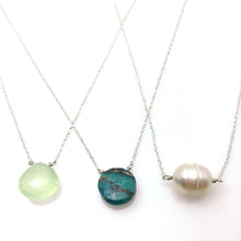 Simple and perfect for everyday. Meg C's briolette necklaces come in a variety of colored gemstones.  Size: 16" Sterling Silver Cable Chain, available in 18" per request Stone: Variety of Gemstones  Metal: Sterling Silver Handmade by Meg C