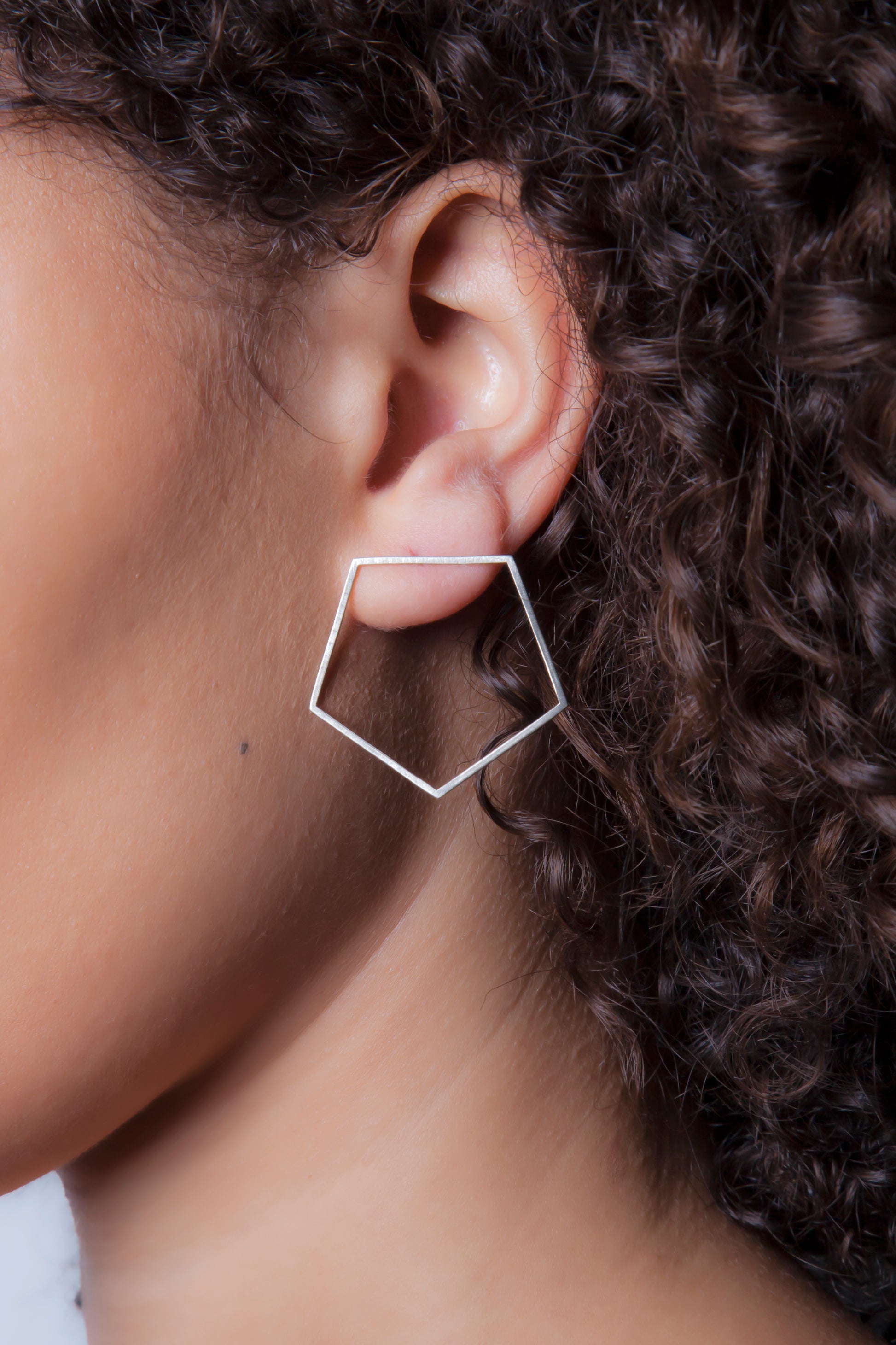 Large Pentagon Earrings in 14k white, yellow, or rose gold.   Size: 1.5" wide Style: Button Metal: 14k White, Yellow, or Rose Gold   Handmade by Meg C