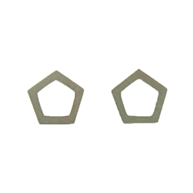 Tiny Pentagon studs in 14k white, yellow, or rose gold.   Size: 10mm width Style: Stud Metal: 14k White Gold, Yellow Gold, or Rose Gold  Handmade by Meg C
