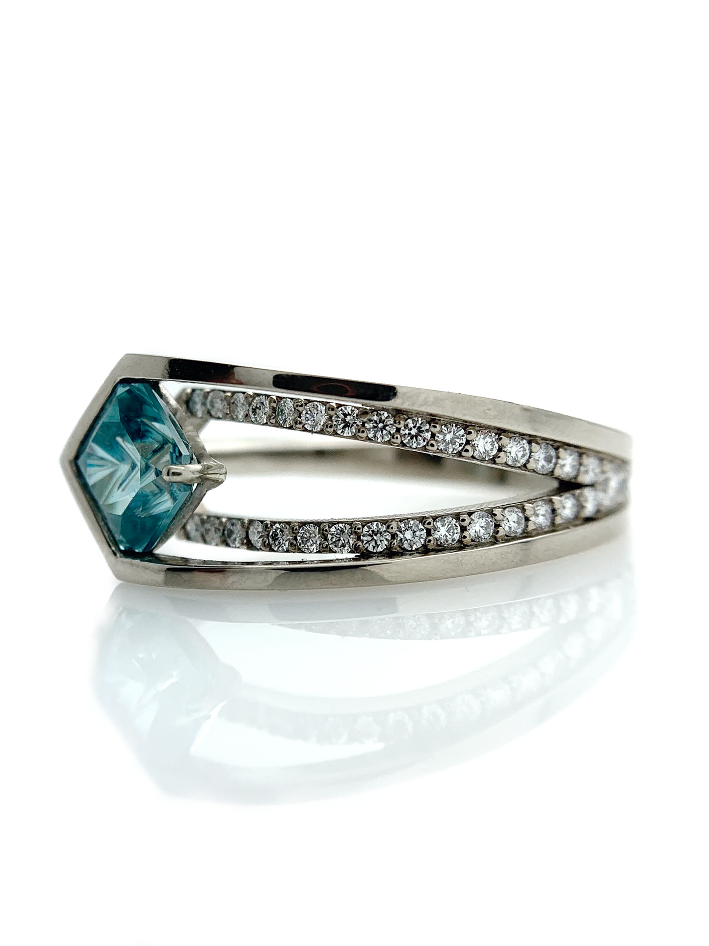 Blue Zircon Offset Ring