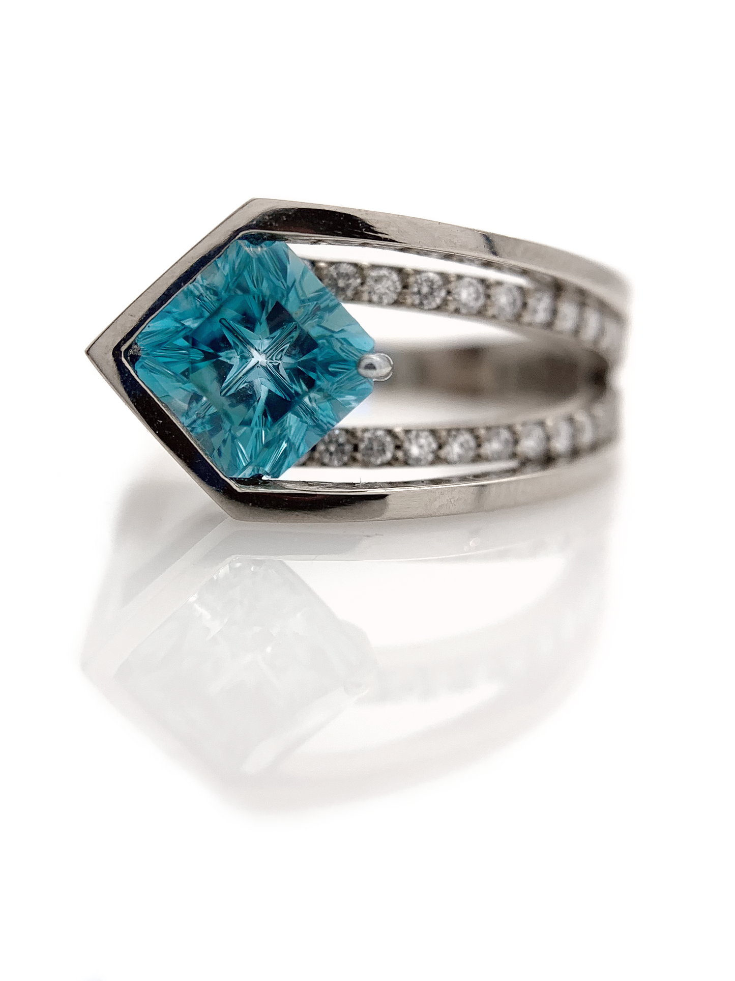 Blue Zircon Offset Ring