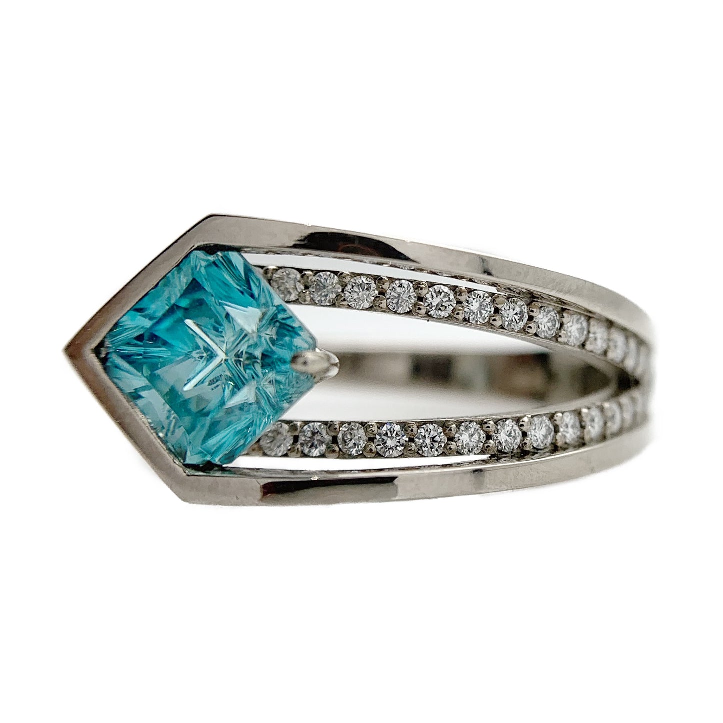 Blue Zircon Offset Ring